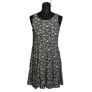 All That Jazz Vintage 90s Floral Mini Dress Black Yellow Ditsy